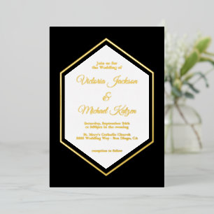 Elegant Traditional Black & Gold Foil Wedding Foli Folie Uitnodiging