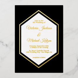 Elegant Traditional Black & Gold Foil Wedding Foli Folie Uitnodiging