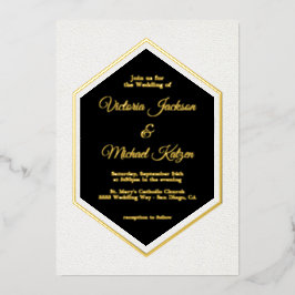 Elegant Traditional Black & Gold Foil Wedding Folie Uitnodiging