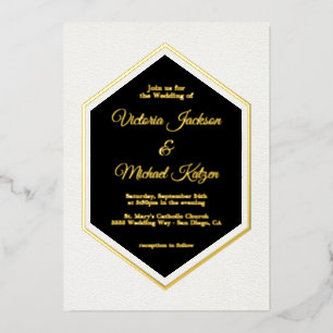 Elegant Traditional Black & Gold Foil Wedding Folie Uitnodiging