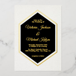 Elegant Traditional Black & Gold Foil Wedding Folie Uitnodiging