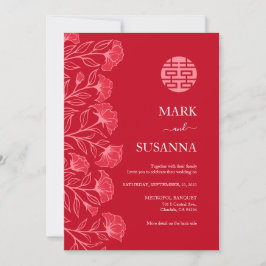 Elegant Traditional Chinese Wedding Invite (RED) Kaart