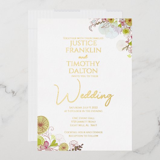 Elegant Traditional floral Wedding Folie Uitnodiging (Envelop)