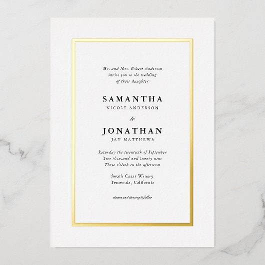 Elegant Traditional Gold Foil Border Wedding Folie Uitnodiging (Voorkant)