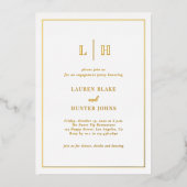 Elegant Traditional Monogram Gold Engagement Party Folie Uitnodiging (Voorkant)