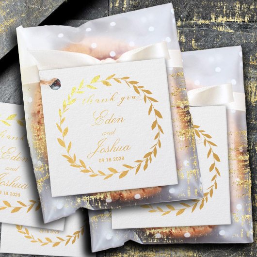 Elegant Traditional Olive Branch Wreated Gold Bedankjes Labels