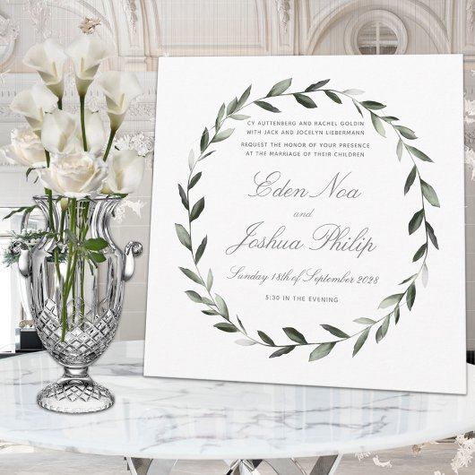 Elegant Traditional Olive Branch Wreath Wedding Kaart
