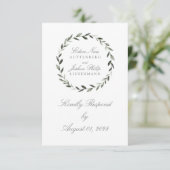 Elegant Traditional Olive Branch Wreath Wedding RSVP Kaartje (Staand voorkant)