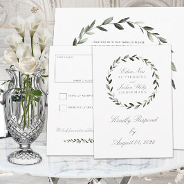 Elegant Traditional Olive Branch Wreath Wedding RSVP Kaartje
