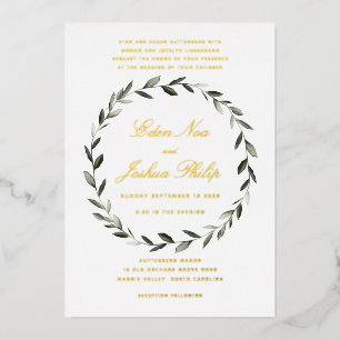Elegant Traditional Olive Branch WreatII Gold Folie Uitnodiging