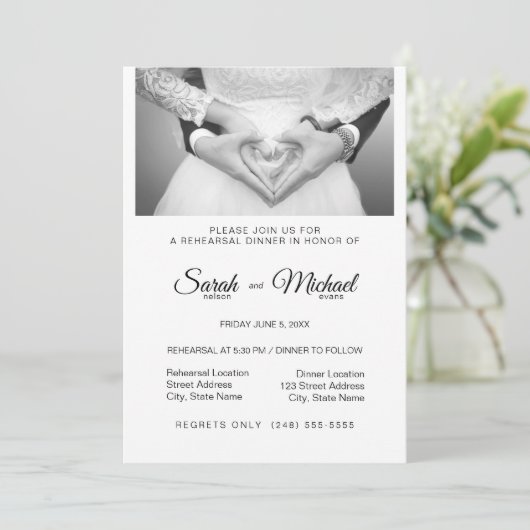Elegant Traditional Photo Dinner Rehearsal Kaart (Staand voorkant)