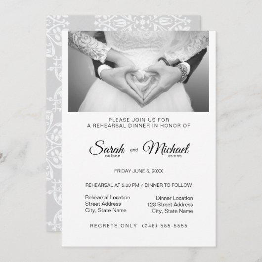 Elegant Traditional Photo Dinner Rehearsal Kaart (Voorkant / Achterkant)