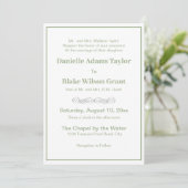 Elegant Traditional Wordings Sage Green White Wedd Kaart (Staand voorkant)