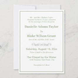 Elegant Traditional Wordings Sage Green White Wedd Kaart