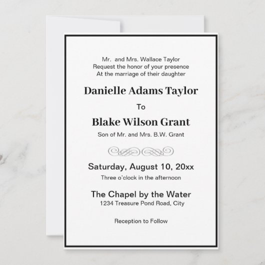 Elegant Traditional Words Black & White Wedding Kaart (Voorkant)