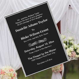Elegant Traditional Words White on Black Wedding Kaart