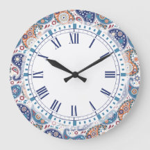 Elegant traditioneel blauw en oranje paisley afdru