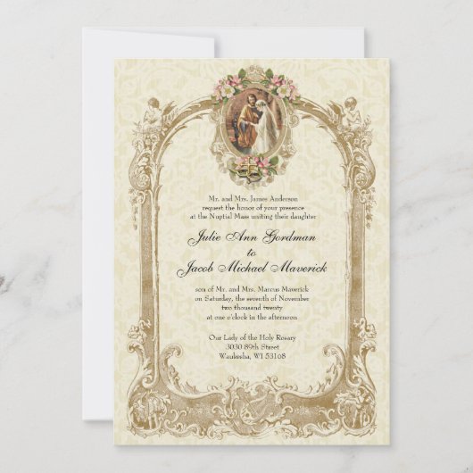 Elegant traditioneel katholieke bruiloft en ontvan kaart (Voorkant)