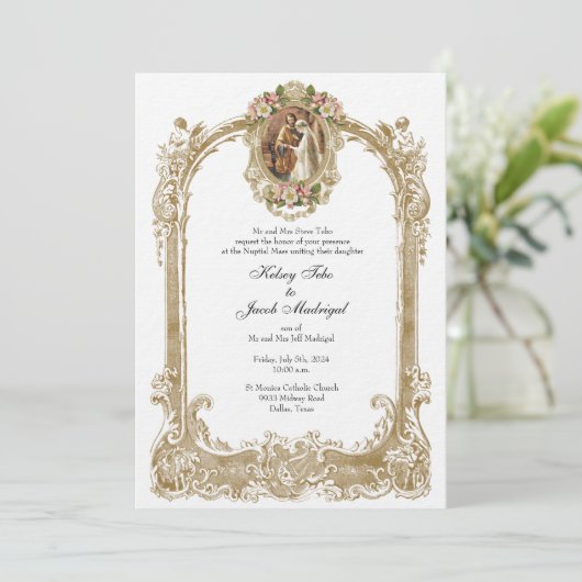 Elegant traditioneel katholieke bruiloft en ontvan kaart (Staand voorkant)