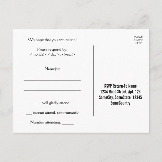 Elegant, traditioneel "rsvp" Briefkaart (Achterkant)