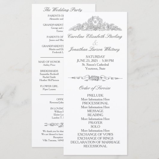 Elegant Traditioneel | Versailles Gray | Weddensch Programmakaart (Voorkant / Achterkant)