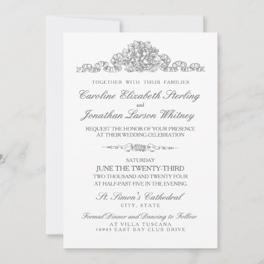 Elegant Traditioneel | Versailles Gray Wedding Kaart (Voorkant)