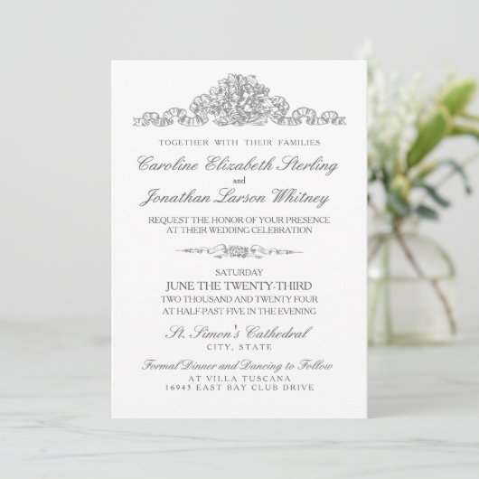 Elegant Traditioneel | Versailles Gray Wedding Kaart (Staand voorkant)