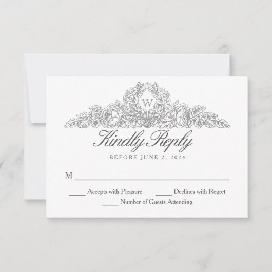Elegant Traditioneel | Versailles Gray Wedding RSVP Kaartje (Voorkant)
