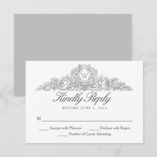 Elegant Traditioneel | Versailles Gray Wedding RSVP Kaartje (Voorkant / Achterkant)