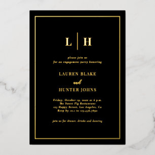 Elegant traditioneel zwart en goudVerloving Folie Uitnodiging