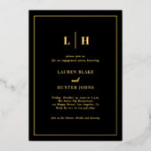 Elegant traditioneel zwart en goudVerloving Folie Uitnodiging (Voorkant)