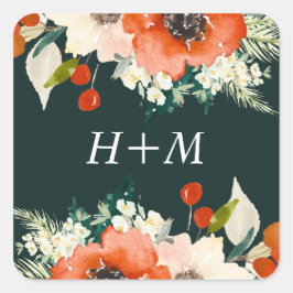 Elegant Traditions Waterverf Floral met Monogram Vierkante Sticker