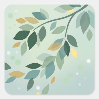 Elegant Translucent Green and Gold Leaves Vierkante Sticker
