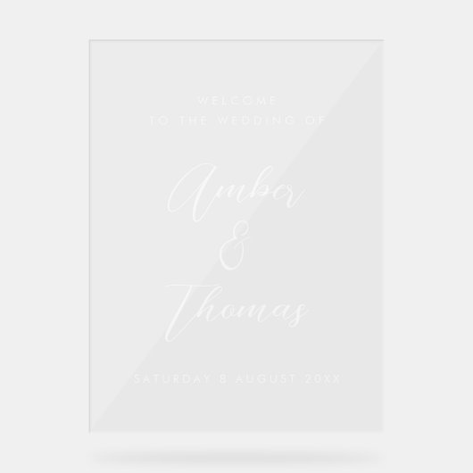 Elegant Transparant Acryl Bruiloft Welkomstbord Bord (Voorkant)