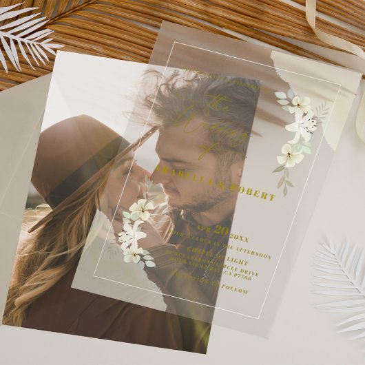 Elegant Transparant Bloemen Waterverf bruiloft Acryl Uitnodigingen