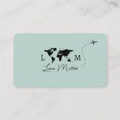 Elegant Travel Agent monogram worldmap&plane Visitekaartje (Voorkant)