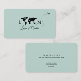 Elegant Travel Agent monogram worldmap&plane Visitekaartje