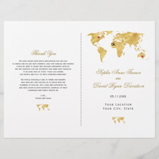 Elegant Travel Gold Wereldkaart Weddenprogramma (Voorkant)