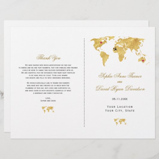 Elegant Travel Gold Wereldkaart Weddenprogramma (Voorkant / Achterkant)
