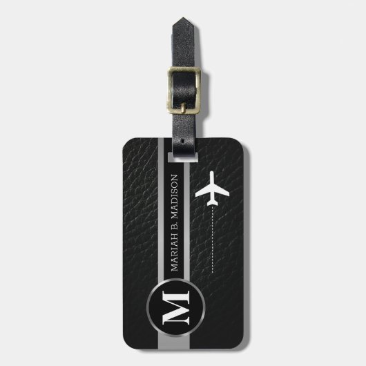 Elegant Traveller Goud Metaal & Leer monogram Bagagelabel (Voorkant verticaal)