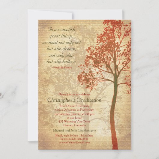 Elegant Tree Afstuderen Invitation Kaart (Voorkant)