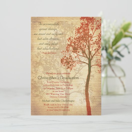 Elegant Tree Afstuderen Invitation Kaart (Staand voorkant)