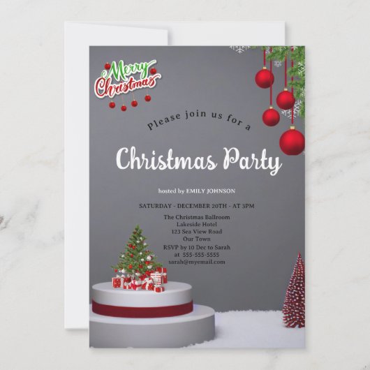 Elegant tree baubles and background grey Christmas Kaart (Voorkant)