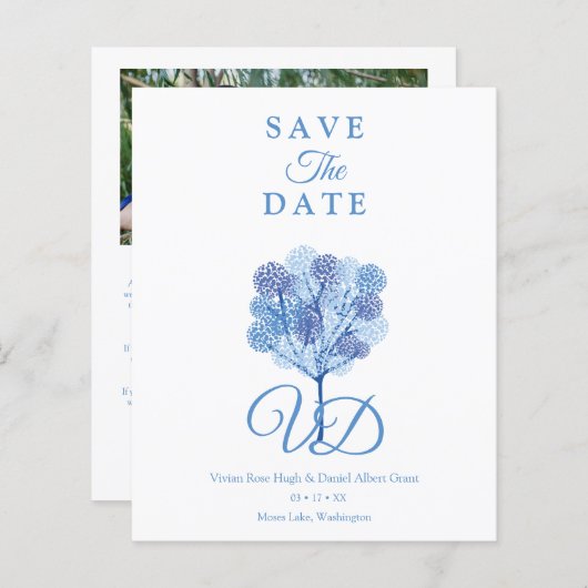 Elegant Tree Blue Shades Photo Engaged Couple (Voorkant / Achterkant)