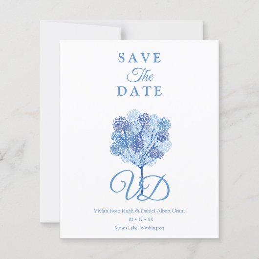 Elegant Tree Blue Shades Photo Engaged Couple (Voorkant)