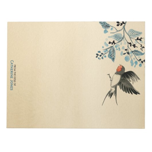 Elegant Tree Branch en Bird |  perkament Notitieblok (Voorkant)