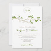 Elegant Tree Branch Green/Beige Wedding Invitation Kaart (Voorkant)