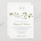 Elegant Tree Branch Green/Beige Wedding Invitation Kaart (Voorkant / Achterkant)