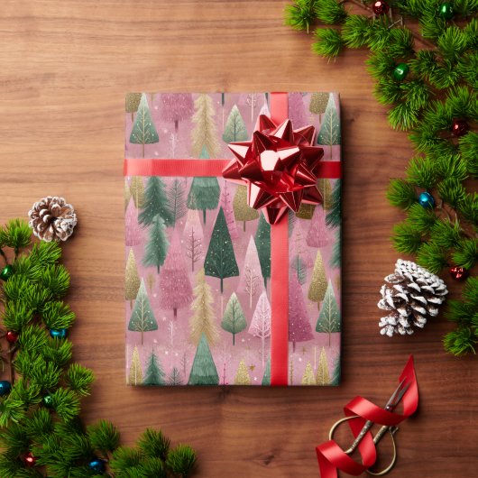Elegant Tree Branches on Pink Holiday Art Cadeaupapier (Feestdagen Geschenken)