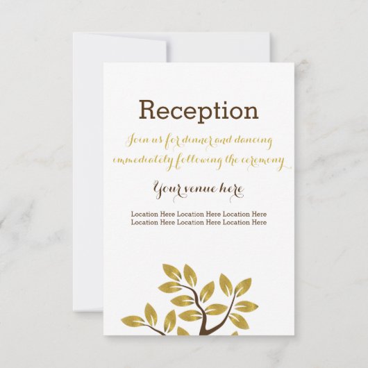 Elegant tree, gouden folie verlaat trouwreceptie kaart (Achterkant)